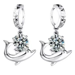 925 Sterling Silver Hoop Earrings Dolphin Timeless Beauty Classic Elegance Stud